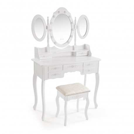 TOCADOR BLANCO CON TABURETE Y LUCES LED GLOW