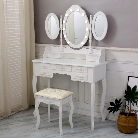 TOCADOR BLANCO CON TABURETE Y LUCES LED GLOW