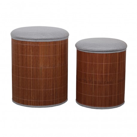 SET DE 2 PUFF CON ALMACENAJE GRIS BAMBU
