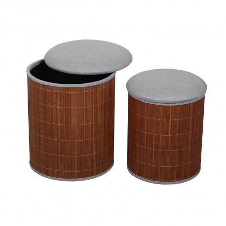 SET DE 2 PUFF CON ALMACENAJE GRIS BAMBU