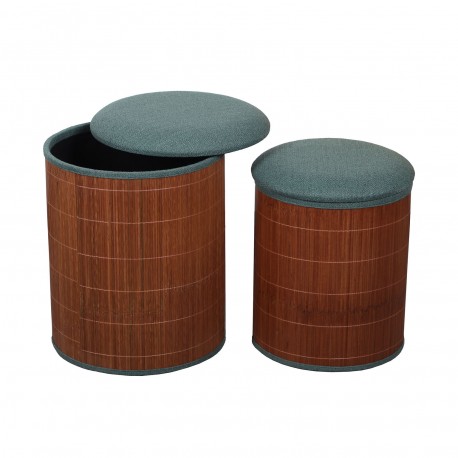 SET DE 2 PUFF CON ALMACENAJE VERDE BAMBU
