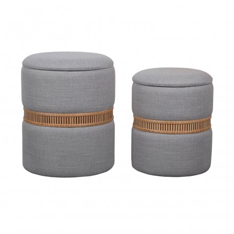 SET DE 2 PUFF CON ALMACENAJE GRIS ANILLO DE BAMBU
