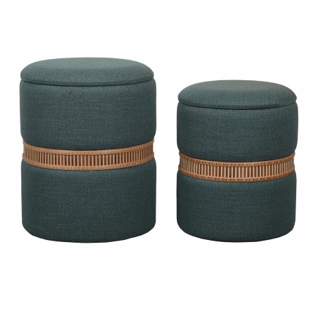 SET DE 2 PUFF CON ALMACENAJE VERDE ANILLO DE BAMBU