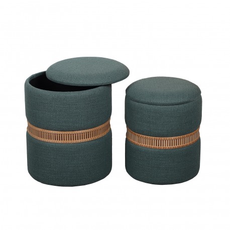 SET DE 2 PUFF CON ALMACENAJE VERDE ANILLO DE BAMBU