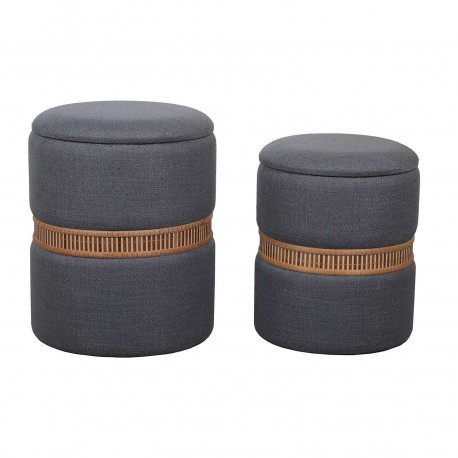 SET DE 2 PUFF CON ALMACENAJE GRIS OSC ANILLO BAMBU