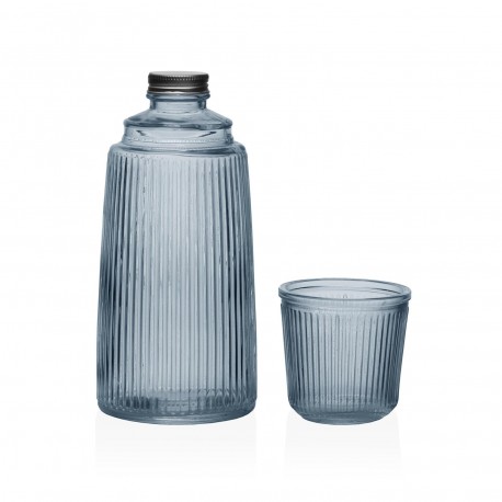 BOTELLA  CON VASO CRISTAL AZUL