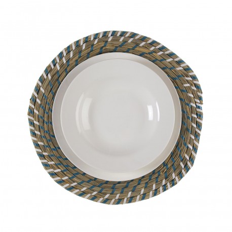 MANTEL INDIVIDUAL BLANCO Y AZUL 38 CM