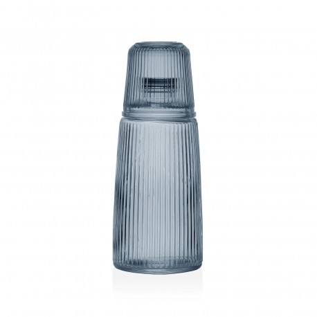 BOTELLA  CON VASO CRISTAL AZUL