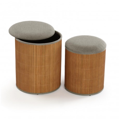 SET DE 2 PUFF CON ALMACENAJE GRIS BAMBU