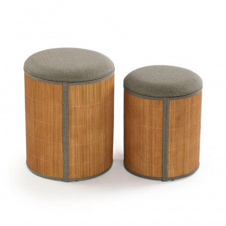 SET DE 2 PUFF CON ALMACENAJE GRIS BAMBU