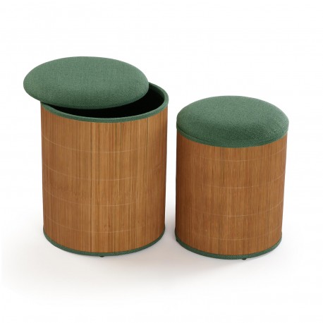 SET DE 2 PUFF CON ALMACENAJE VERDE BAMBU