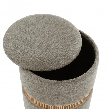 SET DE 2 PUFF CON ALMACENAJE GRIS ANILLO DE BAMBU