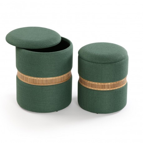 SET DE 2 PUFF CON ALMACENAJE VERDE ANILLO DE BAMBU