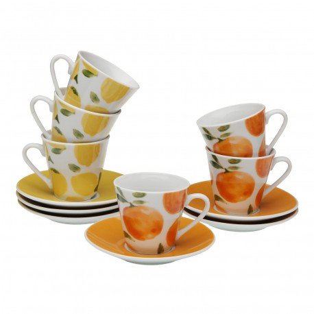 SET 6 TAZAS CAFE LIMONES  NARANJAS