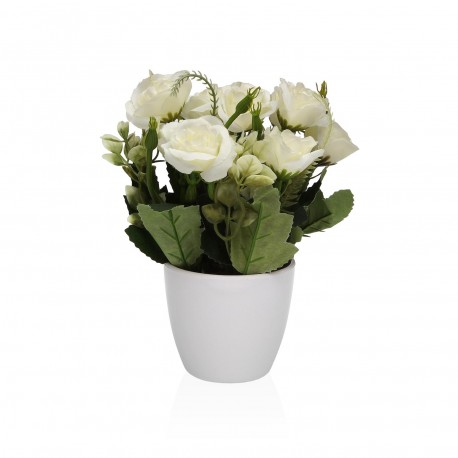 MACETA DECORATIVA CON ROSAS BLANCAS 18 CM