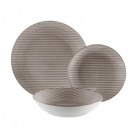 VAJILLA 18 PIEZAS RAYAS GRIS