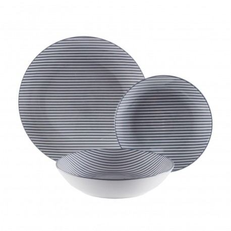 VAJILLA 18 PIEZAS RAYAS AZUL