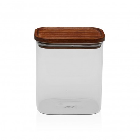 BOTE CUADRADO CON TAPA DE ACACIA 900ML