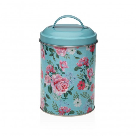 BOTE METALICO CON TAPA AZUL FLOWER