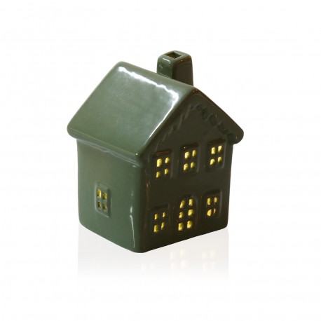 FIGURA DE CERAMICA CON LUZ LED CASA VERDE
