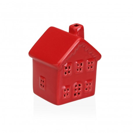 FIGURA DE CERAMICA CON LUZ LED CASA ROJA