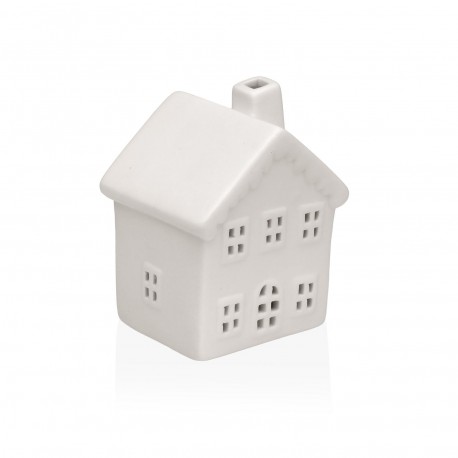FIGURA DE CERAMICA CON LUZ LED CASA BLANCA