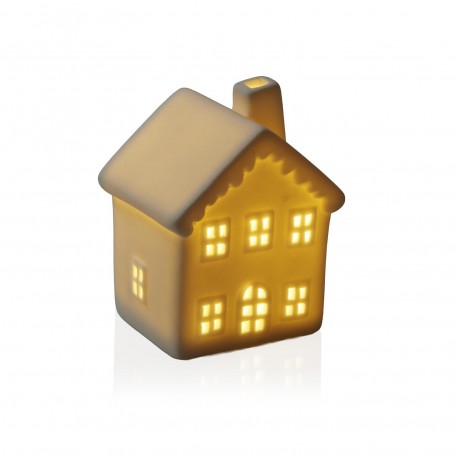 FIGURA DE CERAMICA CON LUZ LED CASA BLANCA