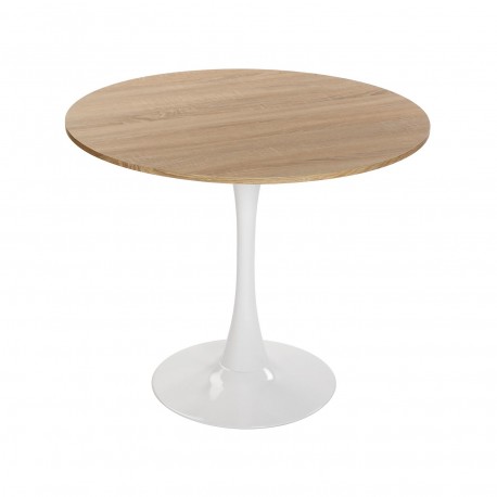 MESA BLANCA Y MADERA  MEERA 100 CM