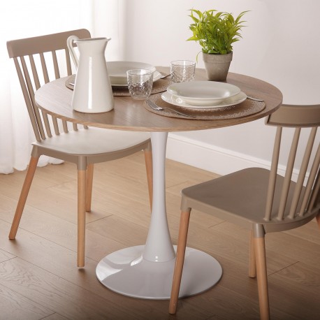 MESA BLANCA Y MADERA  MEERA 100 CM