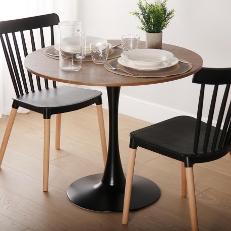 MESA NEGRA Y MADERA  MEERA 100 CM