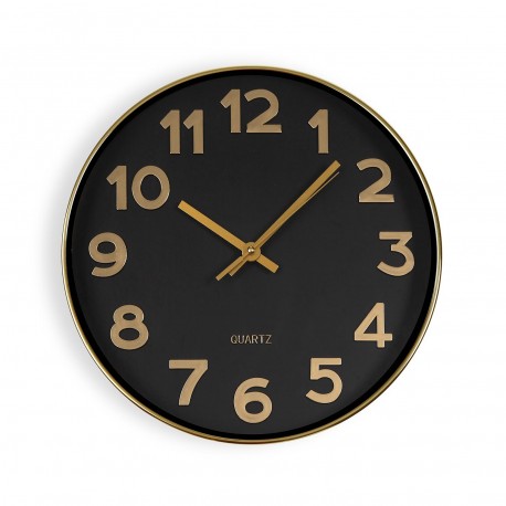 RELOJ DE PARED NEGRO GOLDEN NUMBERS 30CM RELOJ DE PARED NEGRO GOLDEN NUMBERS 30CM