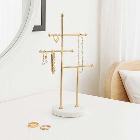 JOYERO METALICO DORADO CON 3 NIVELES CON BASE