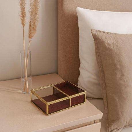 JOYERO DE CRISTAL CON BORDE DORADO 18x13