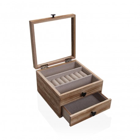 JOYERO MADERA CON TAPA DE CRISTAL Y DOS CAJONES