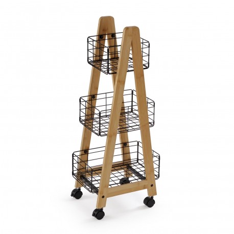 ESTANTERIA DE BAMBU CON 3 CESTAS NEGRAS