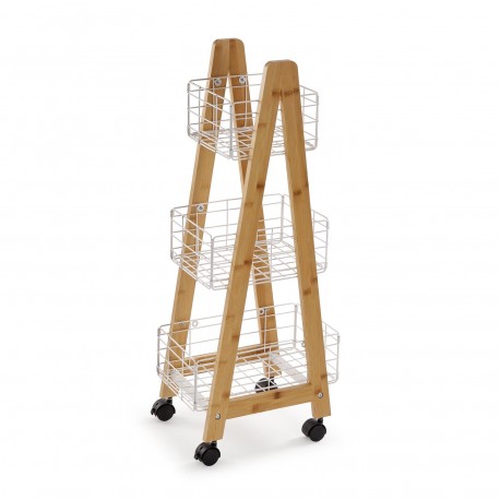 ESTANTERIA DE BAMBU CON 3 CESTAS BLANCA