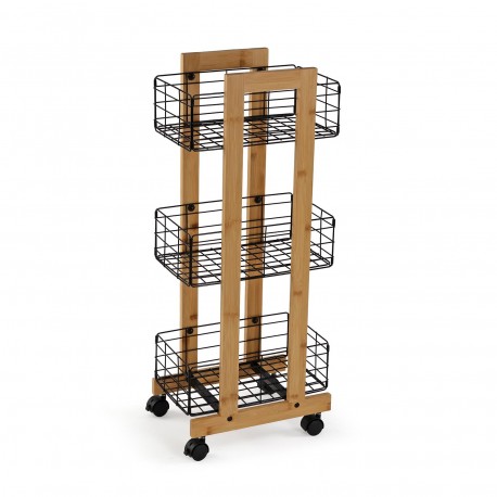 ESTANTERIA RECTANGULAR BAMBU CON 3 CESTAS NEGRAS