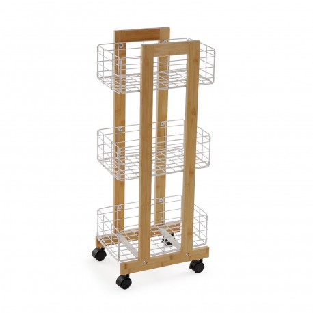 ESTANTERIA RECTANGULAR BAMBU CON 3 CESTAS BLANCAS