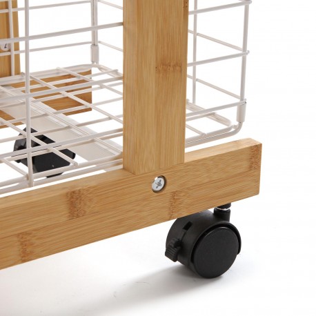 ESTANTERIA RECTANGULAR BAMBU CON 3 CESTAS BLANCAS