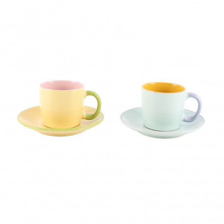 SET 6 CAFE TAZAS C/PLATO PASTEL