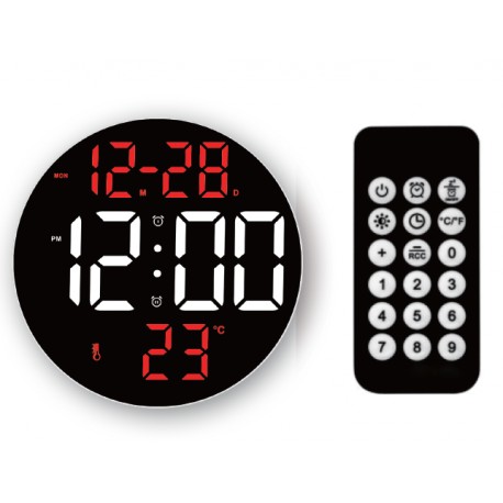 RELOJ PARED DIGITAL CON MANDO NEGRO
