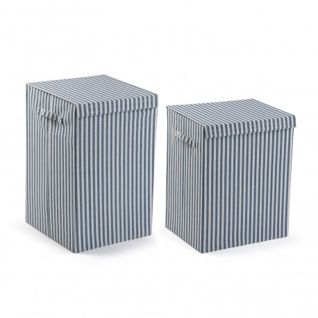 CESTO ROPA RECTANGULAR PLEGABLE RAYAS AZUL