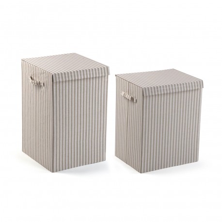 CESTO ROPA PLEGABLE  RAYAS GRIS