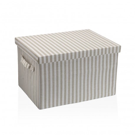 CESTA CON TAPA RECTANGULAR RAYAS GRIS