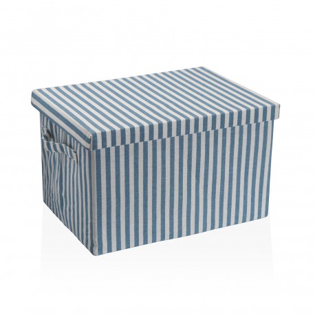 CESTA CON TAPA RECTANGULAR RAYAS AZUL