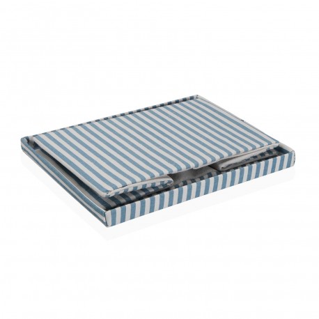 CESTA CON TAPA RECTANGULAR RAYAS AZUL