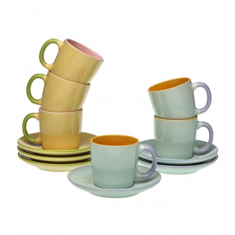 SET 6 CAFE TAZAS C/PLATO PASTEL
