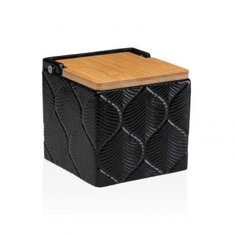 SALERO CUADRADO NEGRO HOJAS