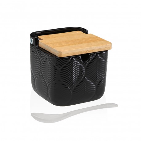 AZUCARERO CUADRADO NEGRO HOJAS