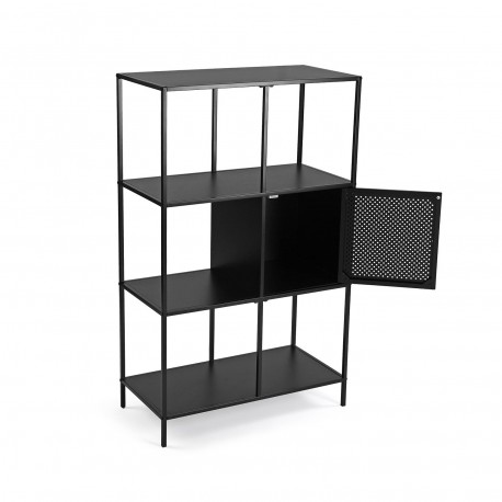 ESTANTERIA 4 BALDAS NEGRA CON CAJON